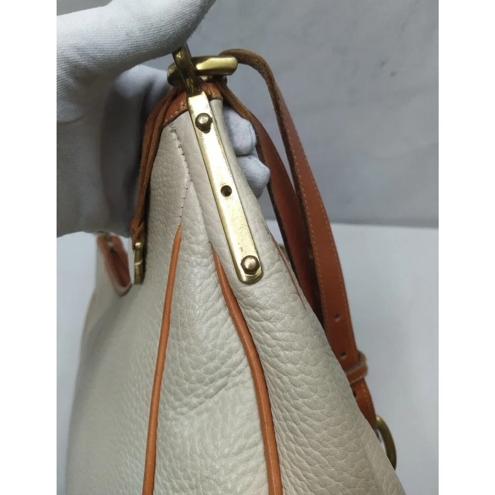 Dooney & Bourke Ivory Pebbled Leather Zipper Hobo Shoulder Bag - Vintage